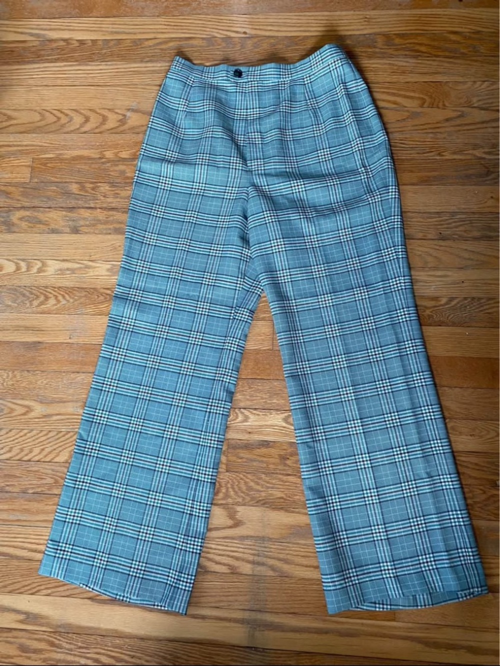 Plaid Wide-Leg Trousers in Teal and Black